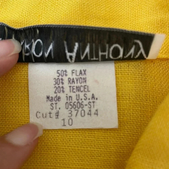 VTG Sharon Anthony Deadstock Yellow Windsor Linen Button Front Tunic Size 10 - Picture 4 of 8